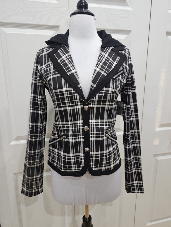 Tripp nyc Jackets & Blazers - Rare Vintage Punk Goth Tripp NYC Black & White Plaid Snap Blazer Jacket Coat S